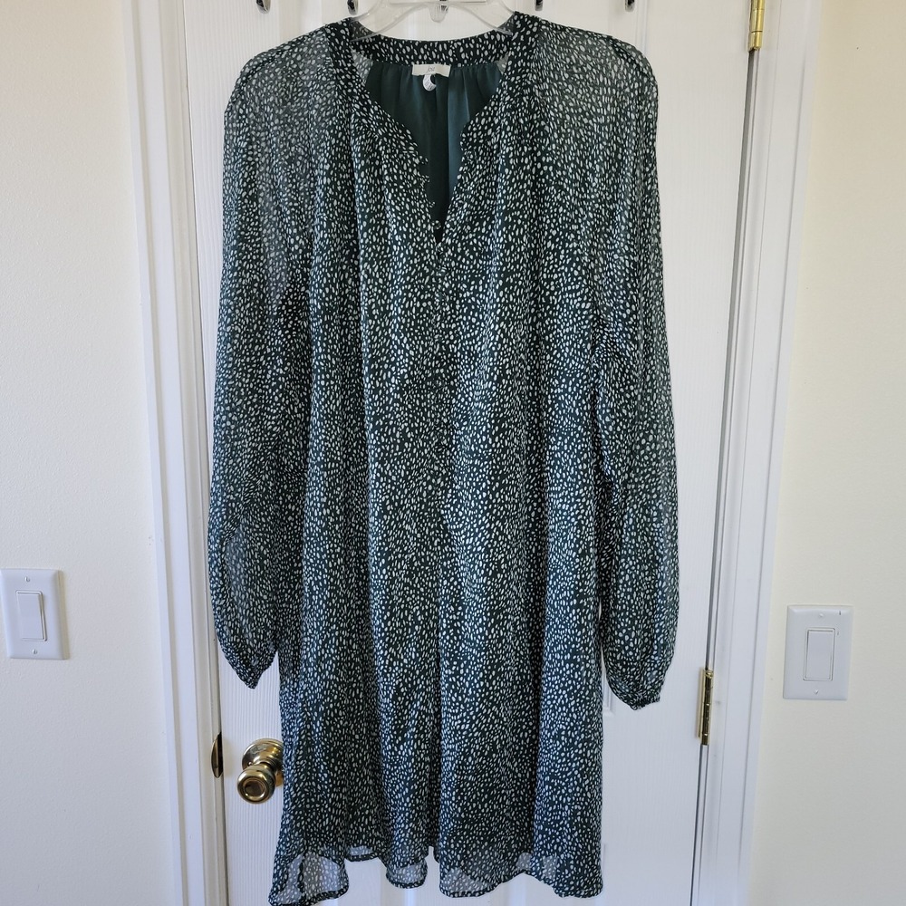 Joie Green XL Dress Button‎ Front Sheer Long Sleeve Shift Chiffon Peasant Lined